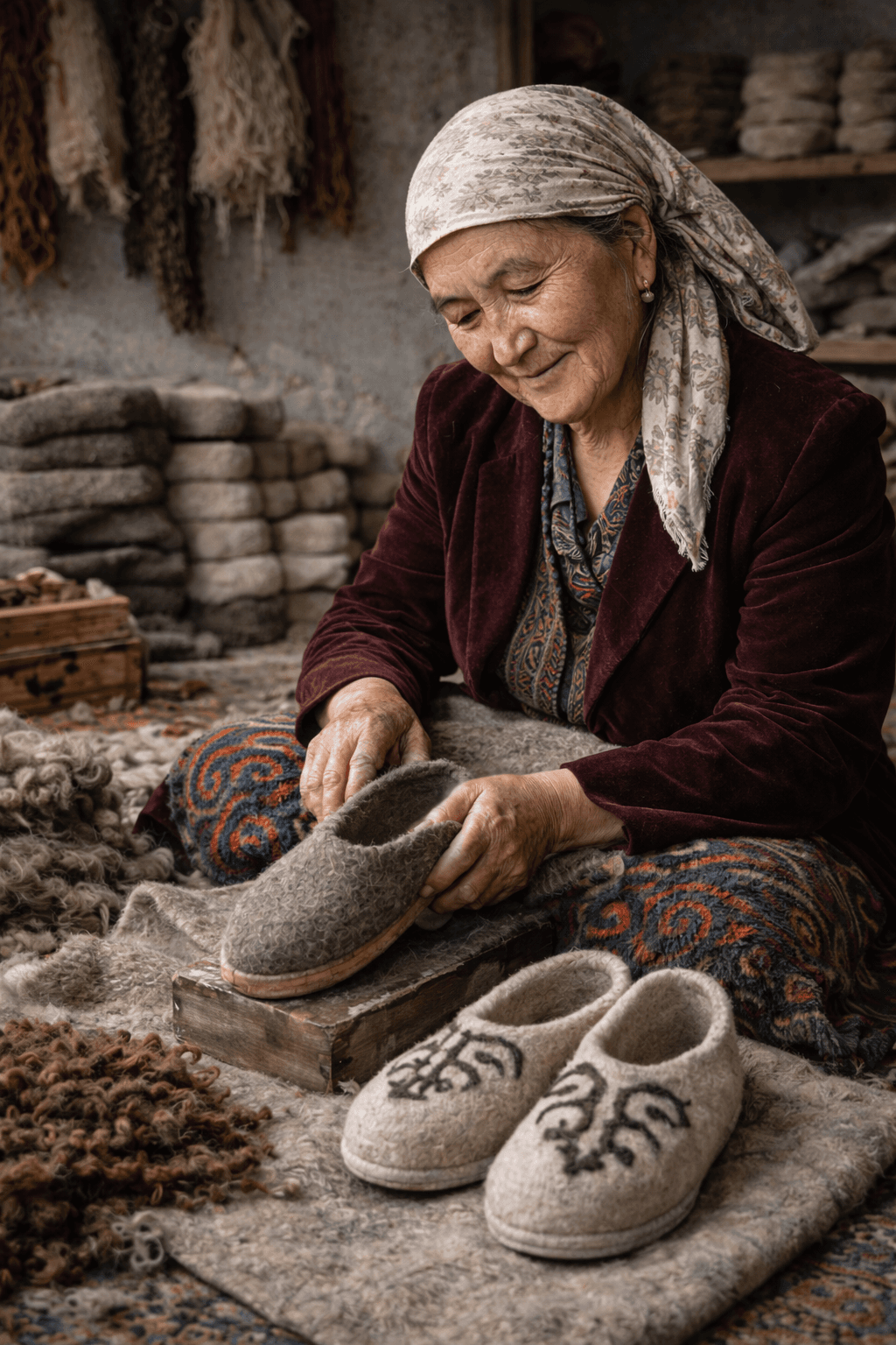Gulnara — Filz-Hausschuhe aus der Provinz Naryn